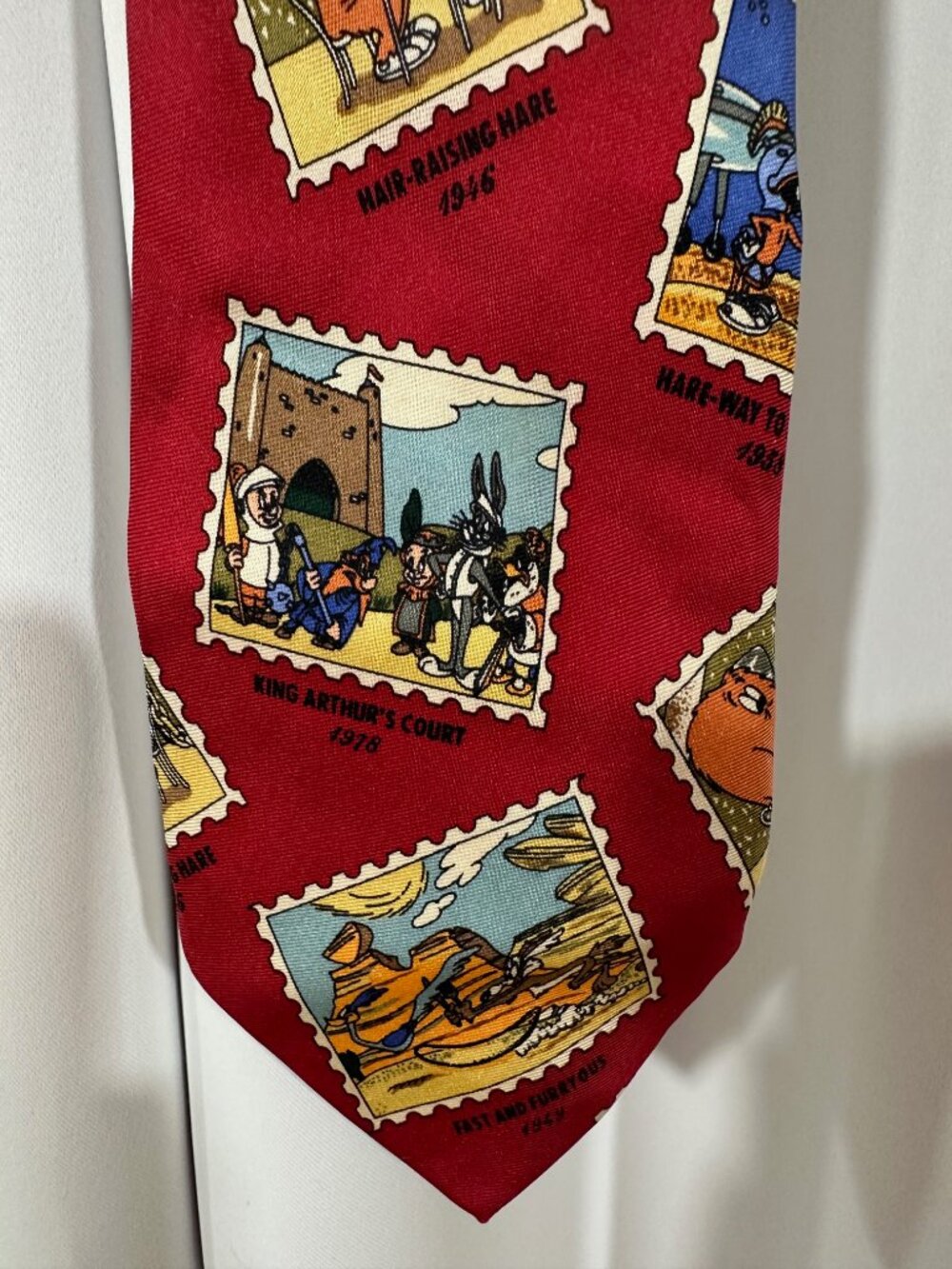 Vintage Warner Bros Looney Tunes Silk Tie Bugs Bunny Postage Stamp Novelty
